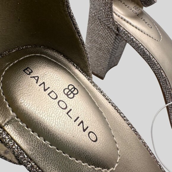 Bandolino 8M Glittery Gold Open Toe Heel Sandals Ankle Strap Buckle Closure - Picture 11 of 16